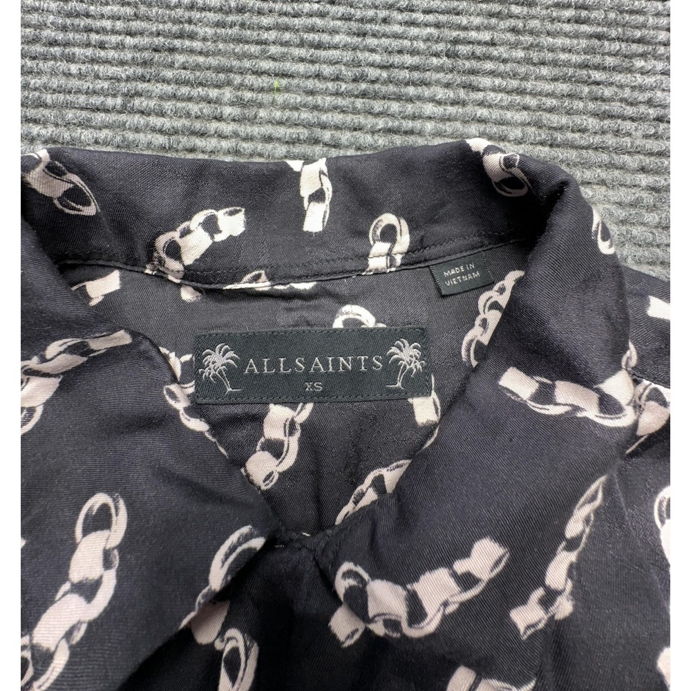 AllSaints Shirt Mens XS Black Chain Print Long Sleeve Button Front Casual - Picture 4 of 8